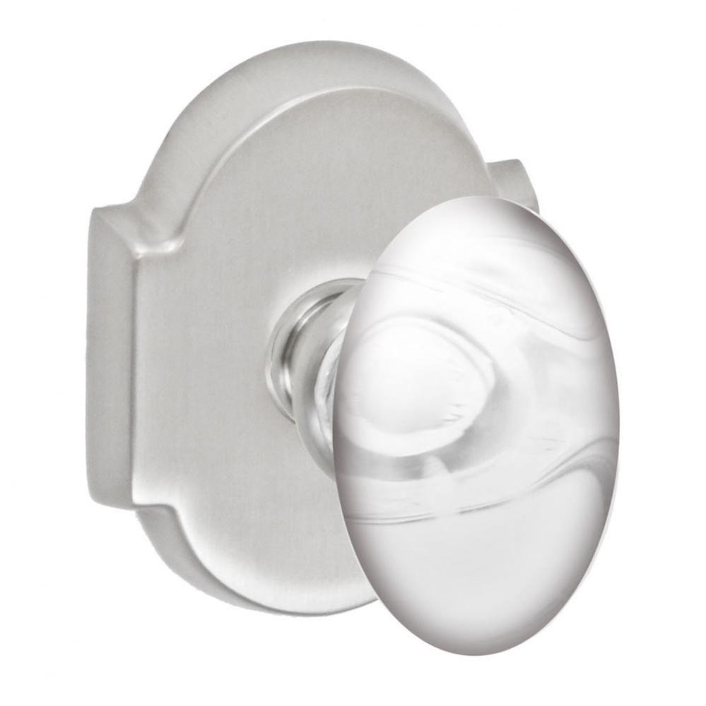 Glass Egg Knob with Beveled Scalloped Rose Passage Set in Brushed