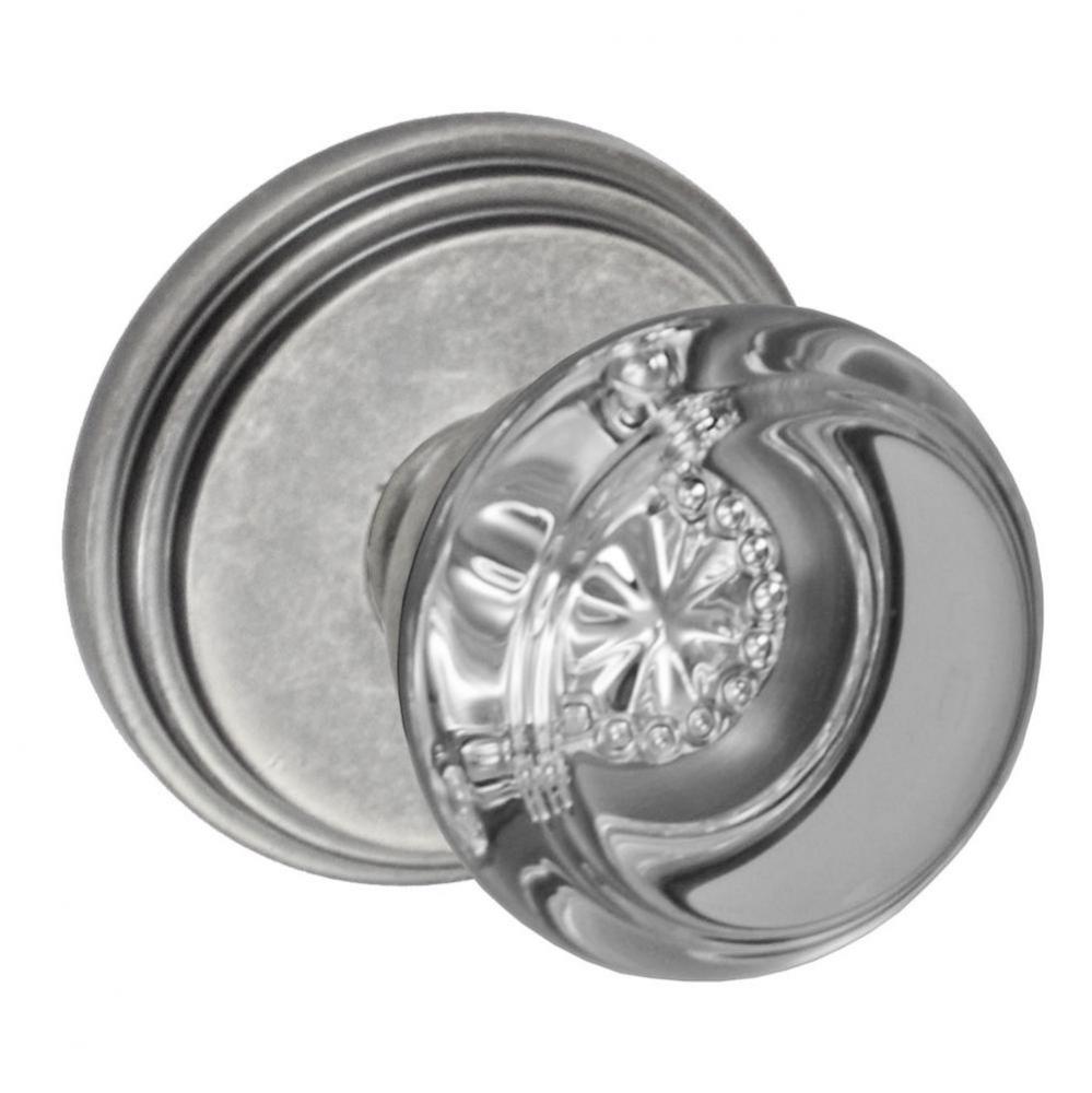 Flat Iron Glass Knob with Stepped  Rose Privacy Set in Antique