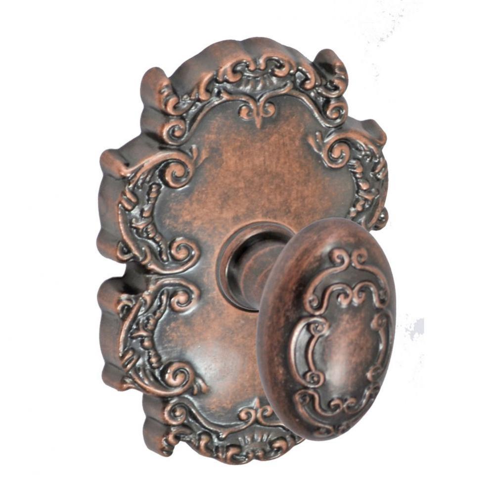 Scroll Egg Knob with Victorian Rose Privacy Set in Antique