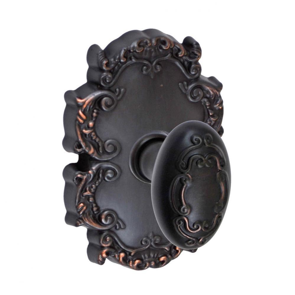 Scroll Egg Knob with Victorian Rose Privacy Set in Oil Rubbed