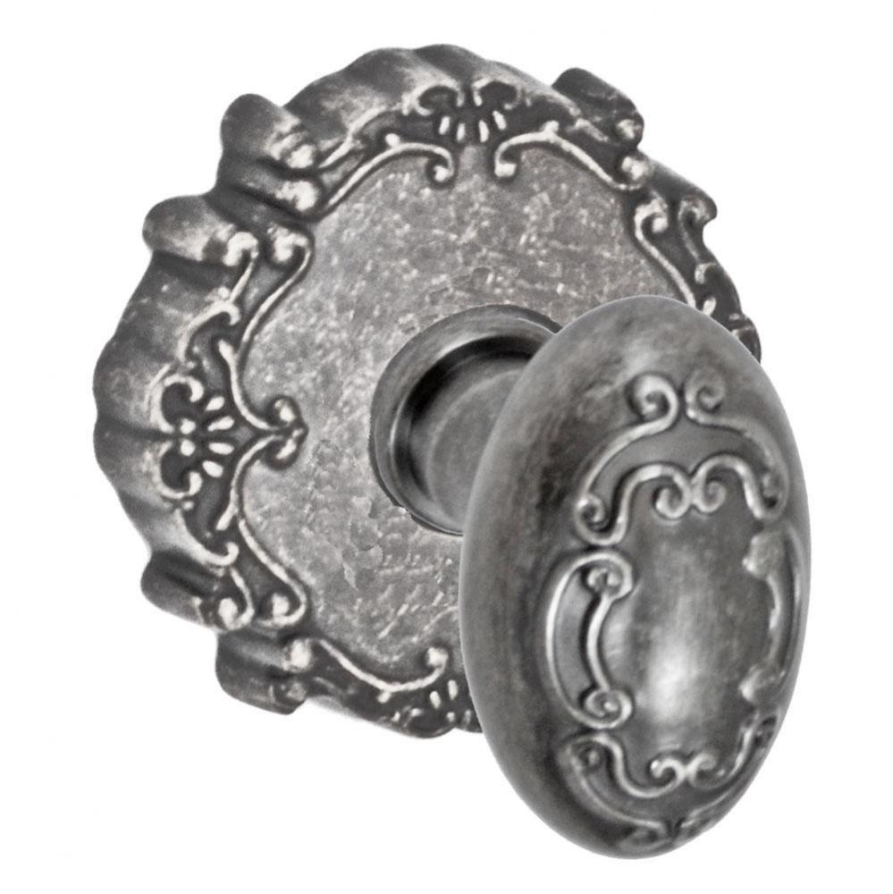 Scroll Egg Knob with Round Victorian Rose Passage Set in Antique