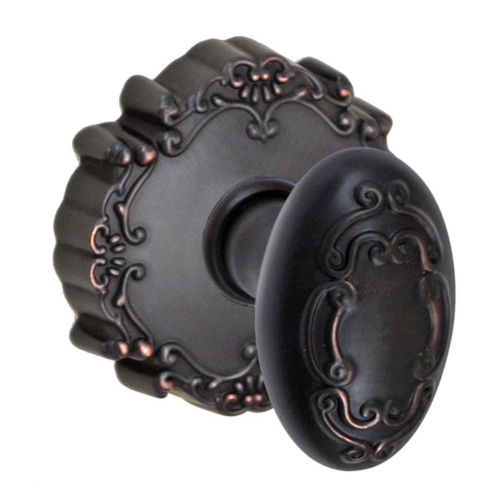 Scroll Egg Knob with Round Victorian Rose Dummy Single in Oil Rubbed