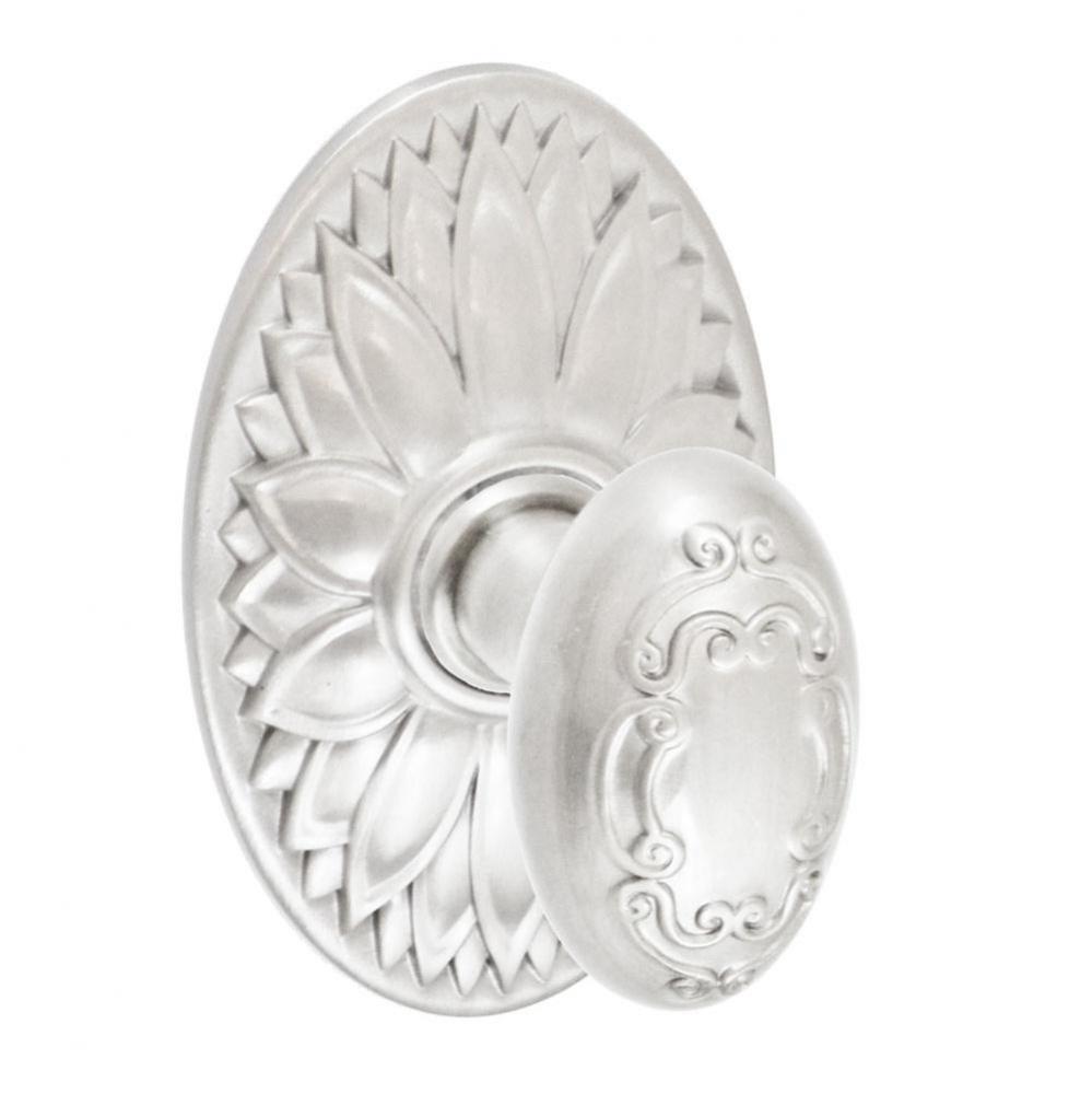 Scroll Egg Knob with Oval Floral Rose Privacy Set in Brushed