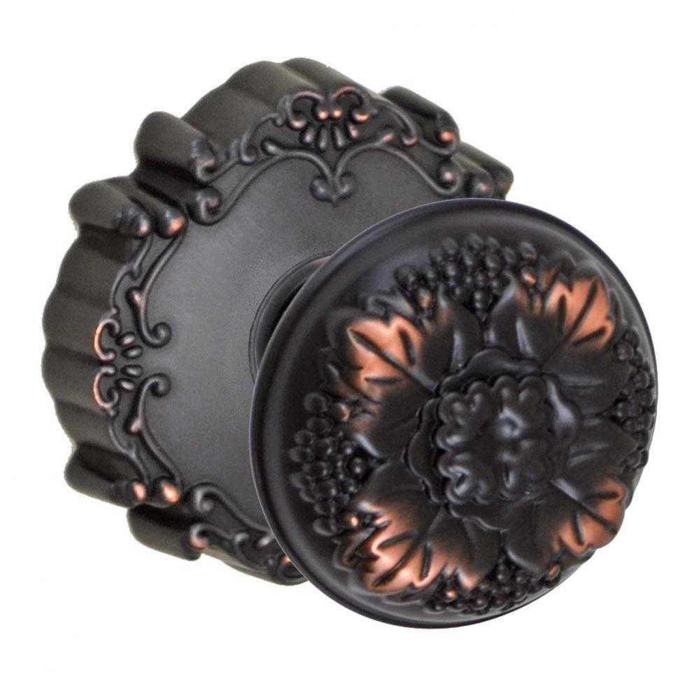 Floral Half-Round Knob with Round Victorian Rose Dummy Single in Oil Rubbed