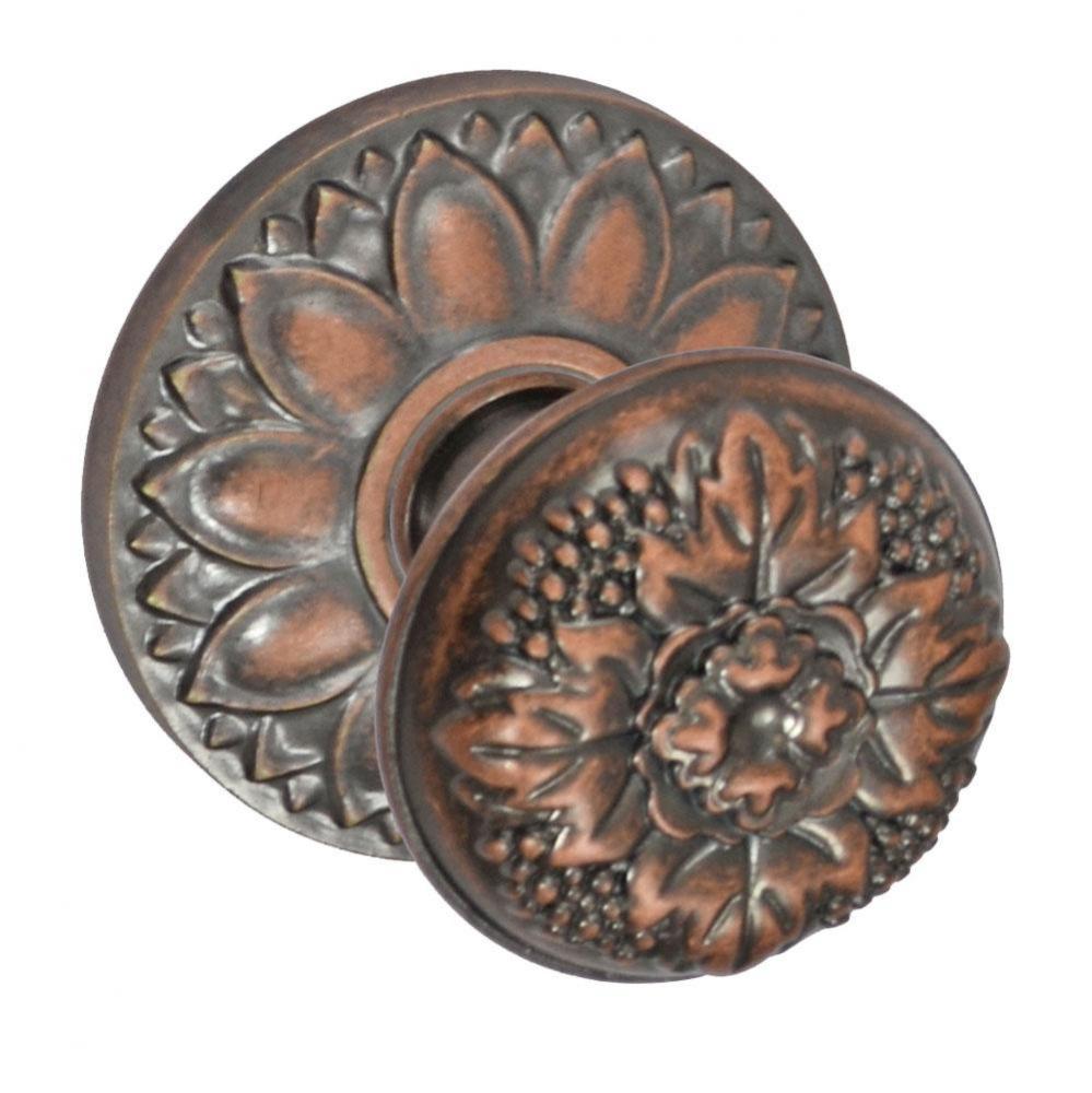 Floral Half-Round Knob with Floral Rose Privacy Set in Antique