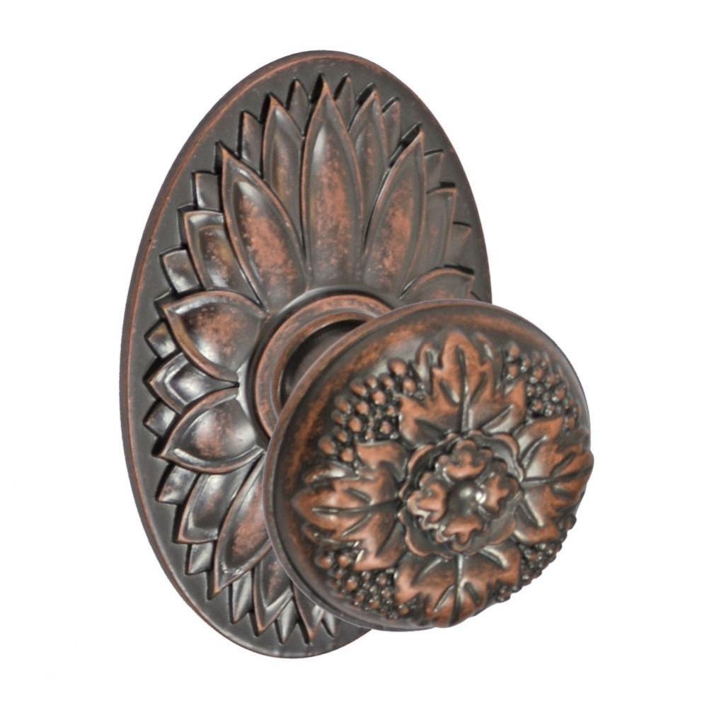 Floral Half-Round Knob with Oval Floral Rose Passage Set in Antique