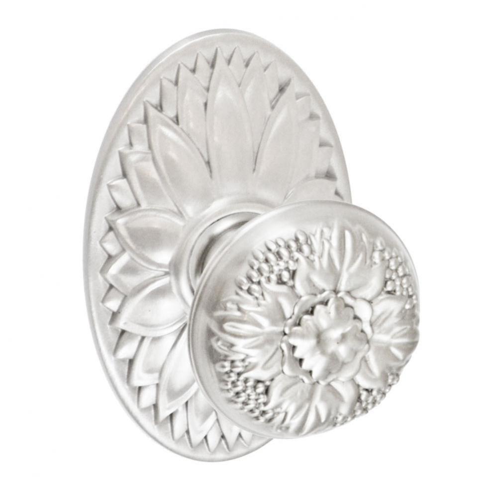 Floral Half-Round Knob with Oval Floral Rose Privacy Set in Brushed