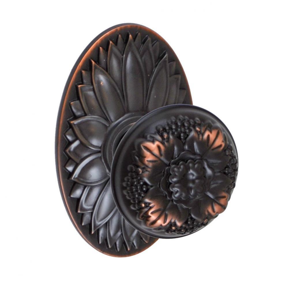 Floral Half-Round Knob with Oval Floral Rose Passage Set in Oil Rubbed