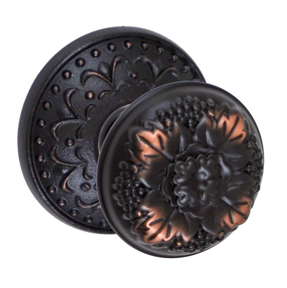 Floral Half-Round Knob with Venice  Rose Passage Set in Oil Rubbed