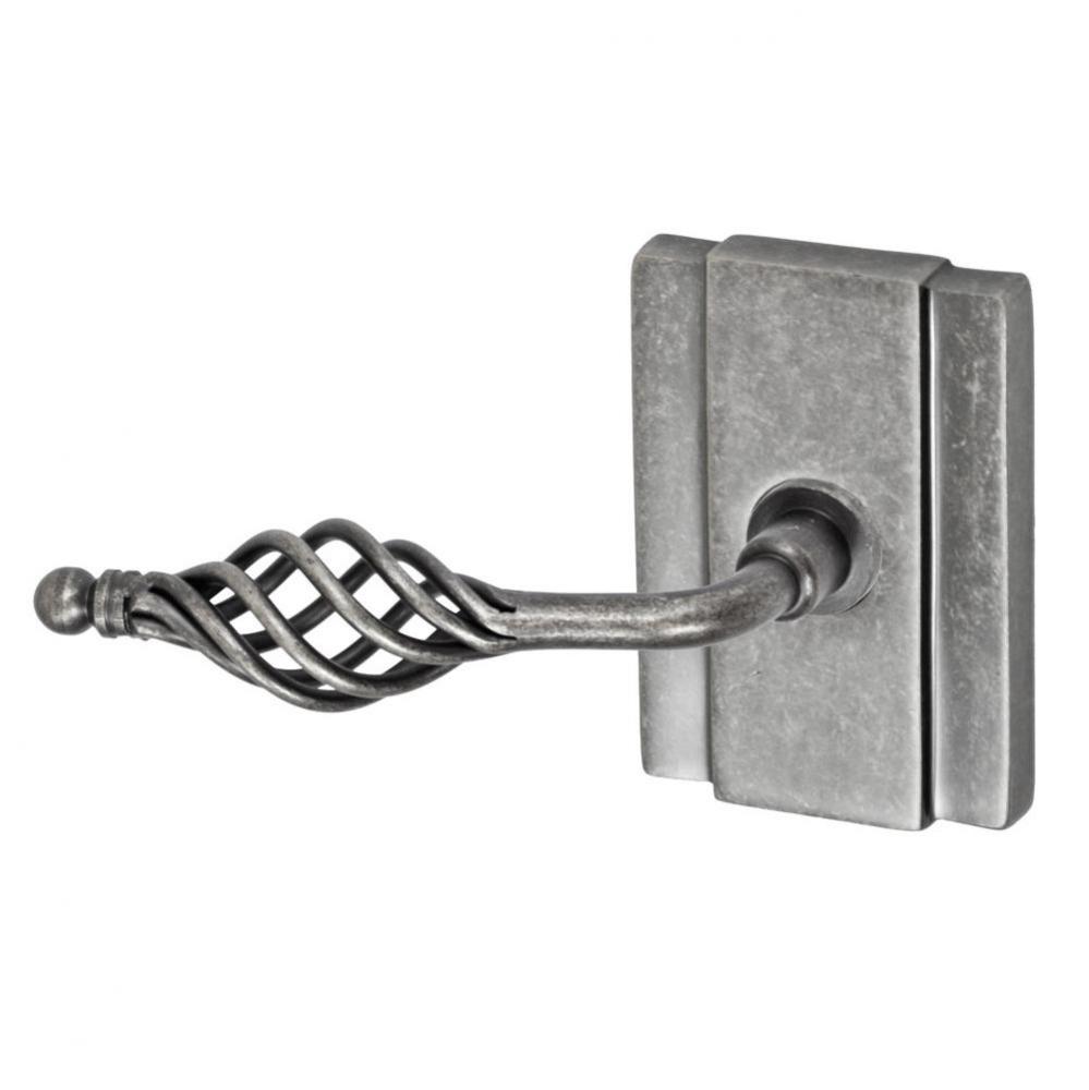 Basket Lever with Blacksmith Rose Privacy Set in Antique Pewter - Left