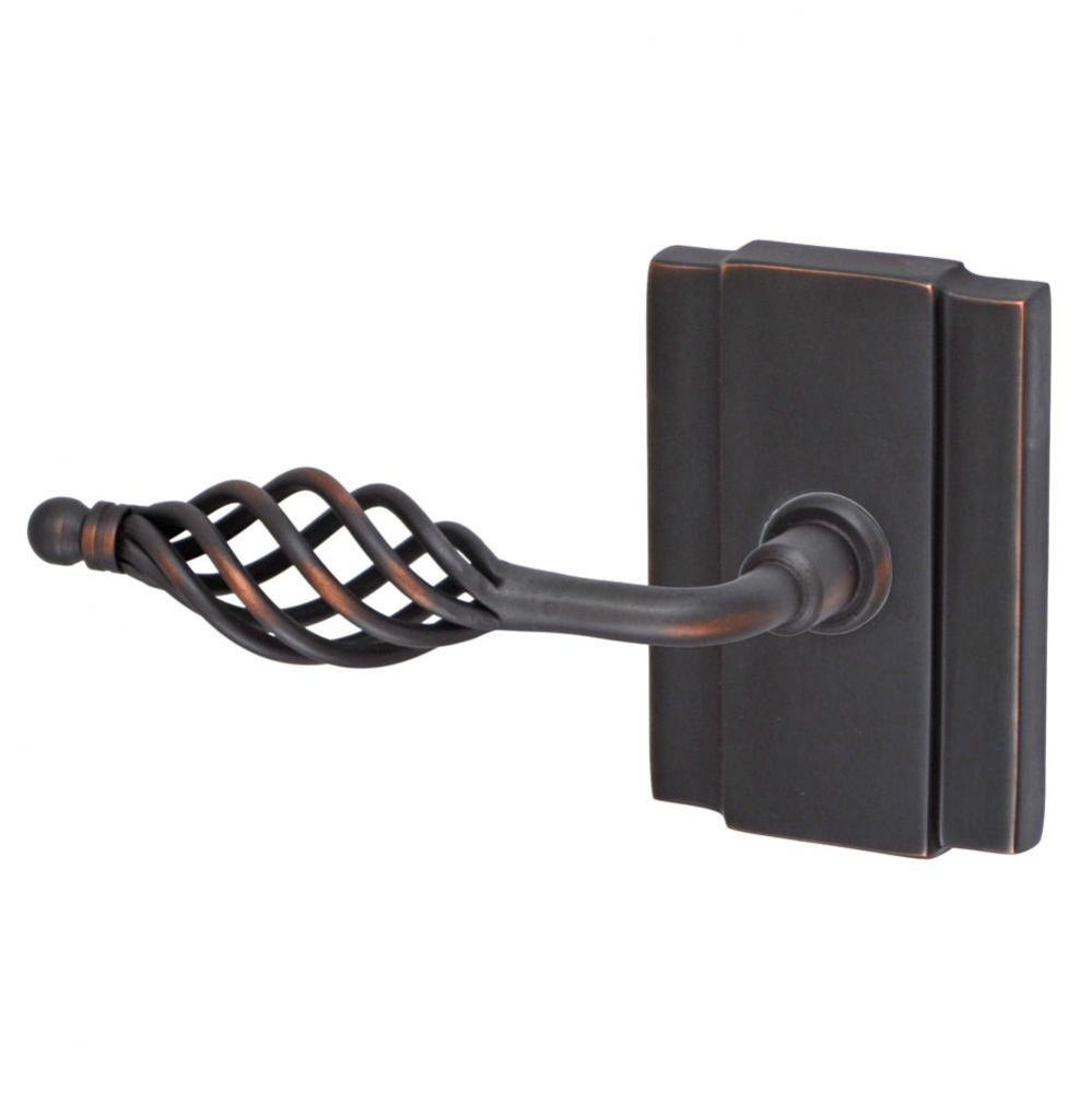 Basket Lever with Blacksmith Rose Privacy Set in Oil Rubbed Bronze - Left