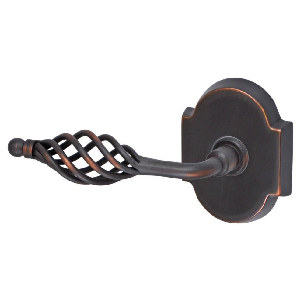 Basket Lever with Beveled Scalloped Rose Privacy Set in Oil Rubbed Bronze - Left