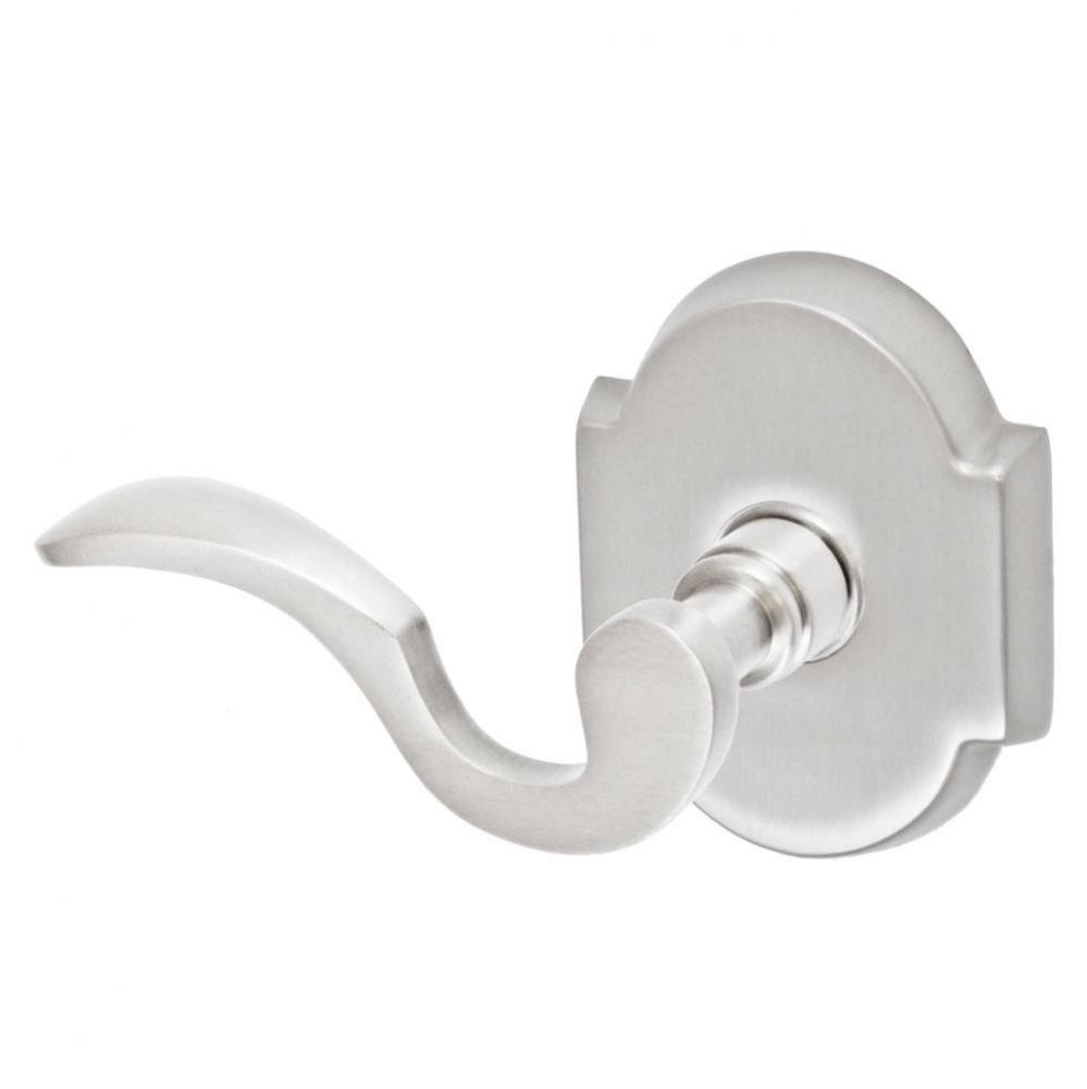 Drop Tail  Lever with Beveled Scalloped Rose Privacy Set in Brushed Nickel - Left