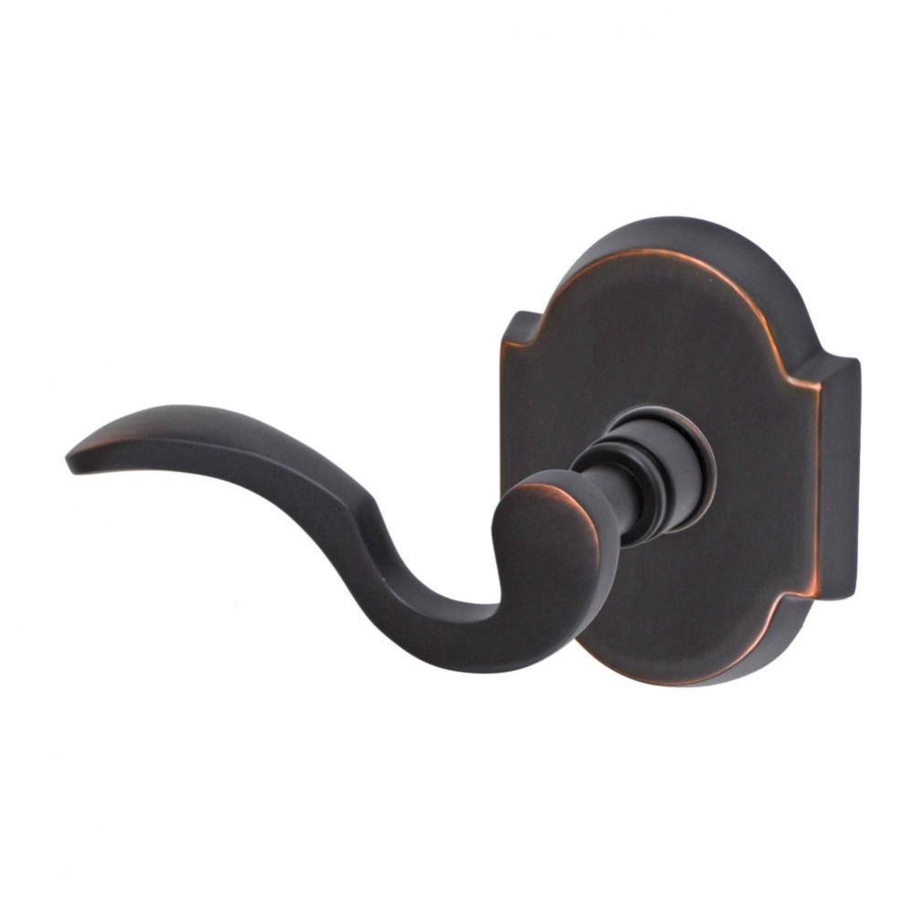 Drop Tail  Lever with Beveled Scalloped Rose Privacy Set in Oil Rubbed Bronze - Left