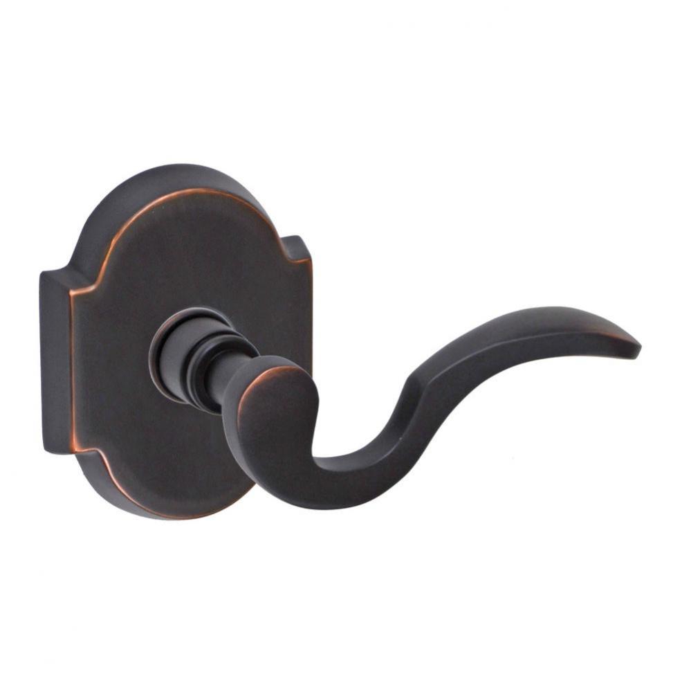 Drop Tail  Lever with Beveled Scalloped Rose Privacy Set in Oil Rubbed Bronze - Right