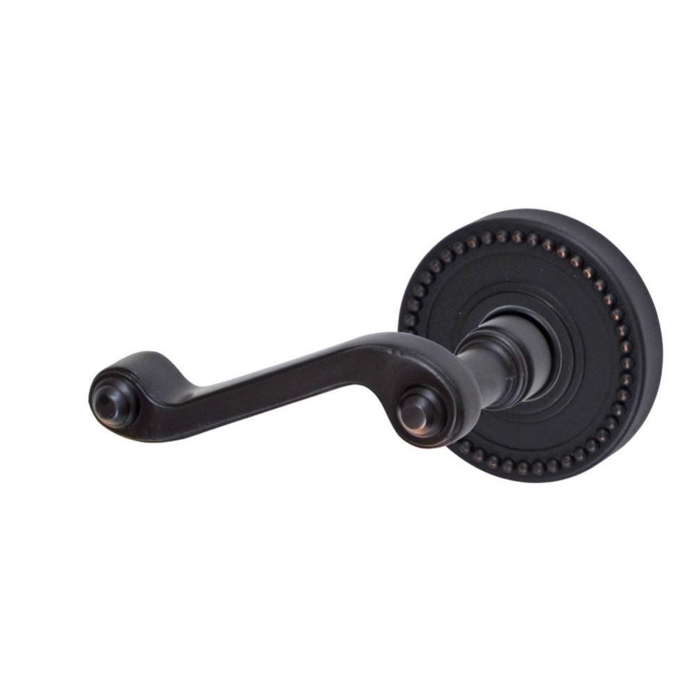 Ornate Lever with Beaded Rose Privacy Set in Oil Rubbed Bronze - Left