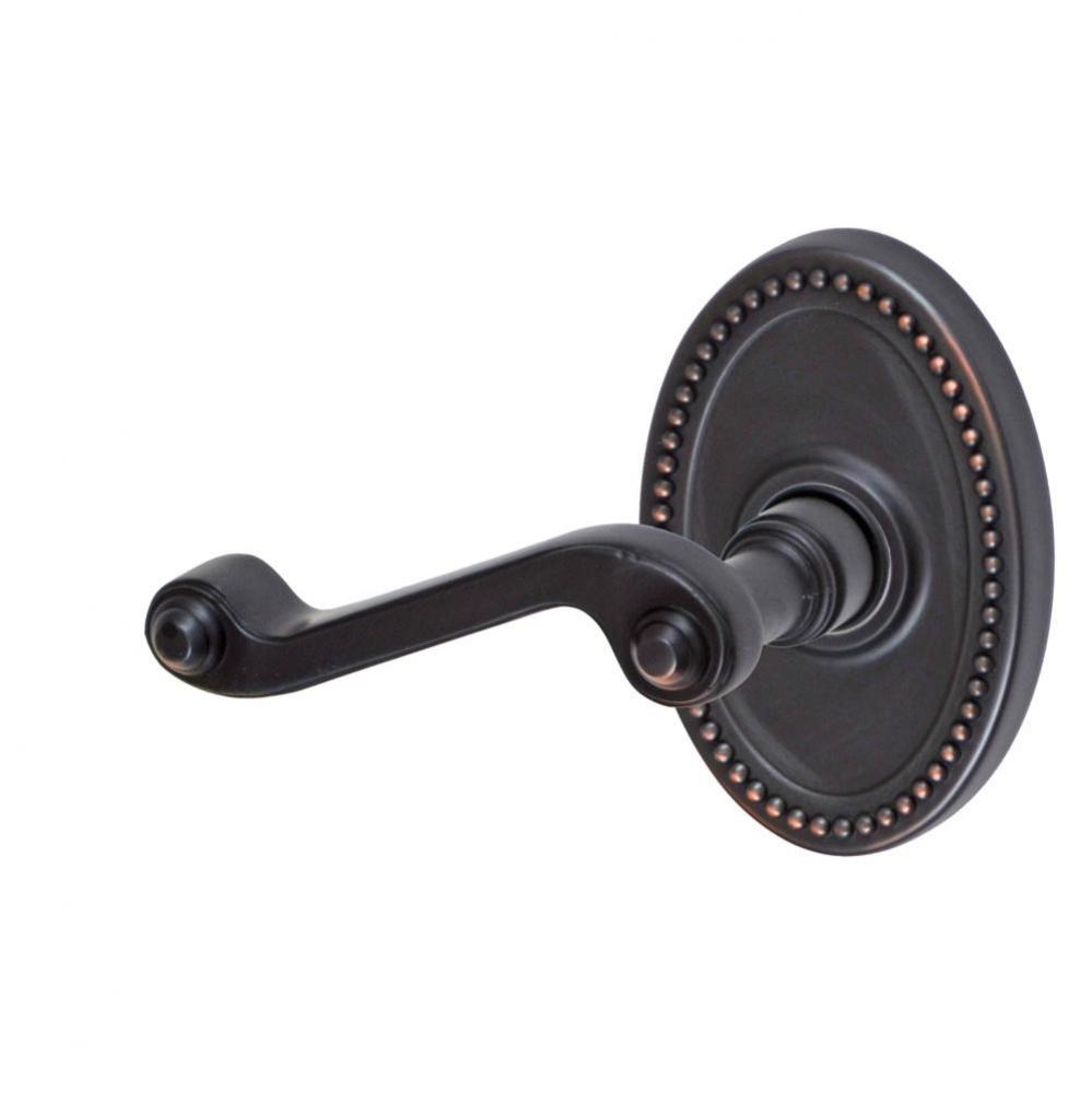 Ornate Lever with Oval Beaded Rose Privacy Set in Oil Rubbed Bronze - Left