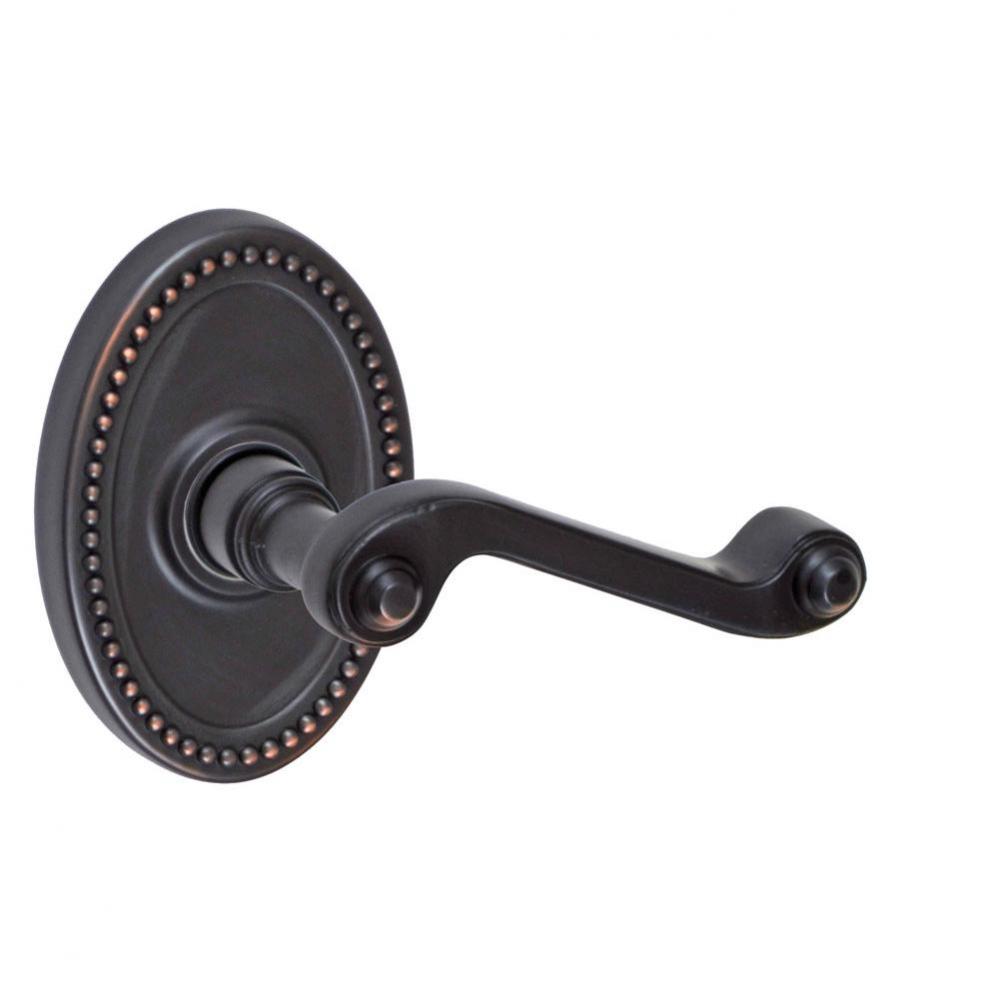 Ornate Lever with Oval Beaded Rose Privacy Set in Oil Rubbed Bronze - Right