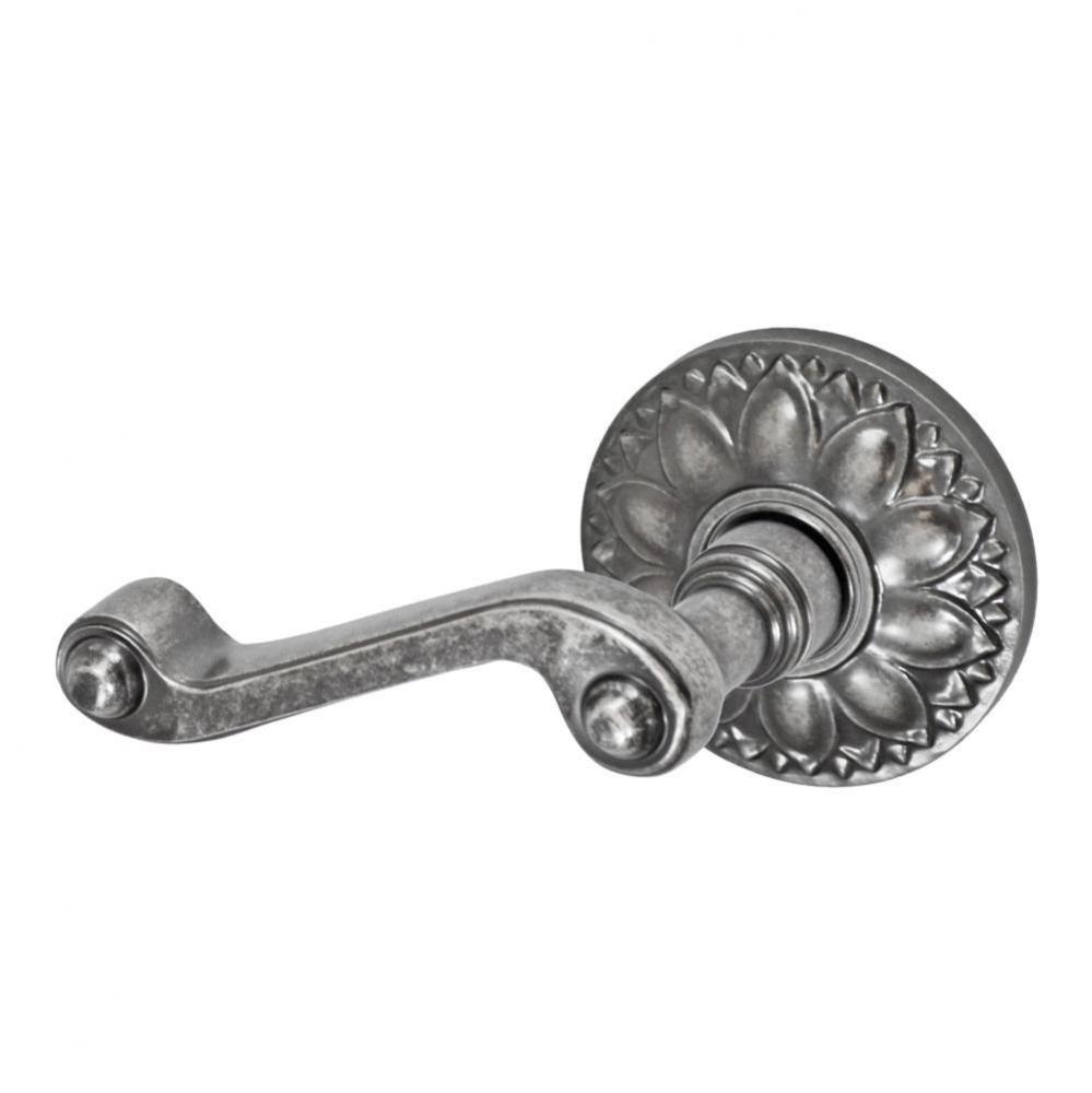 Ornate Lever with Floral Rose Passage Set in Antique Pewter - Left