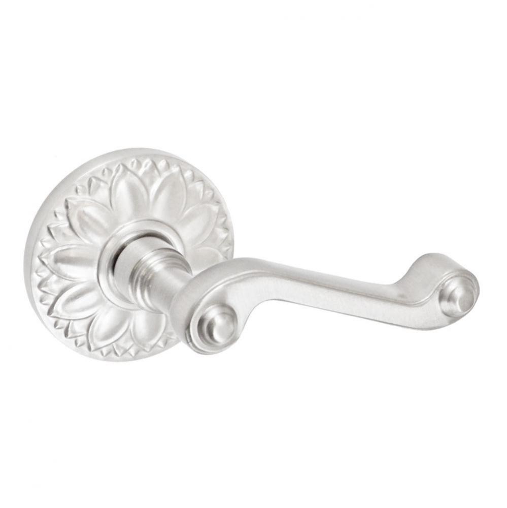 Ornate Lever with Floral Rose Privacy Set in Brushed Nickel - Right