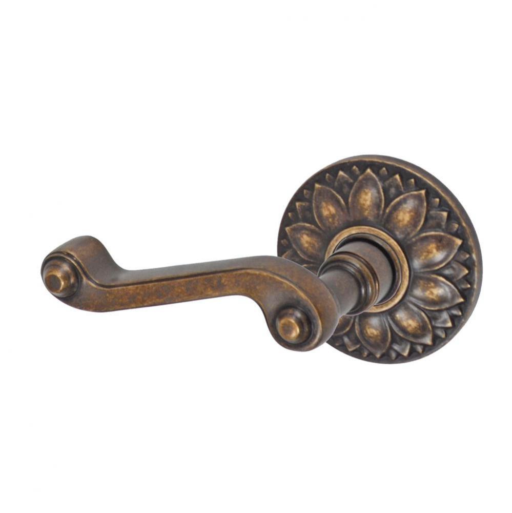 Ornate Lever with Floral Rose Privacy Set in Medium Bronze - Left