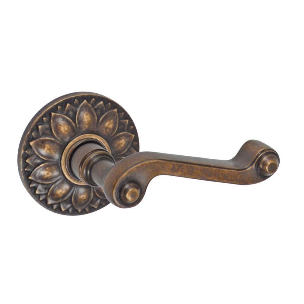 Ornate Lever with Floral Rose Privacy Set in Medium Bronze - Right