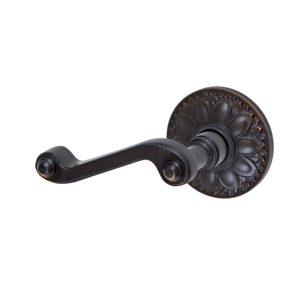 Ornate Lever with Floral Rose Passage Set in Oil Rubbed Bronze - Left