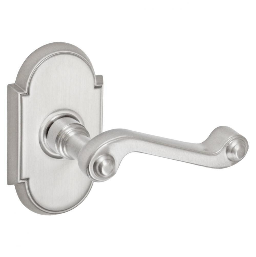 Ornate Lever with Tarvos Rose Privacy Set in Brushed Nickel - Right