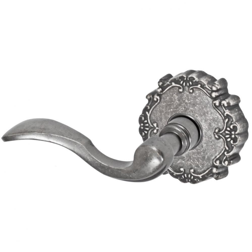 Paddle Lever with Round Victorian Rose Passage Set in Antique Pewter - Left