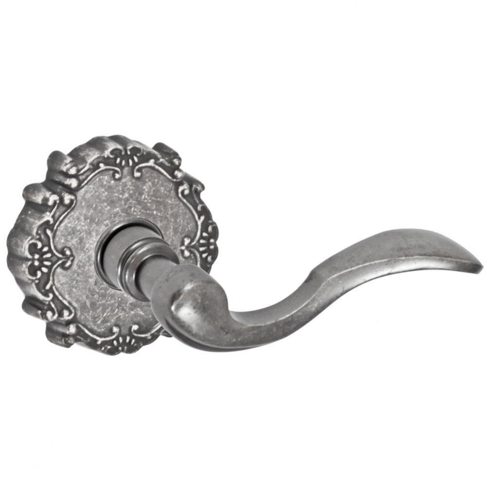 Paddle Lever with Round Victorian Rose Passage Set in Antique Pewter - Right