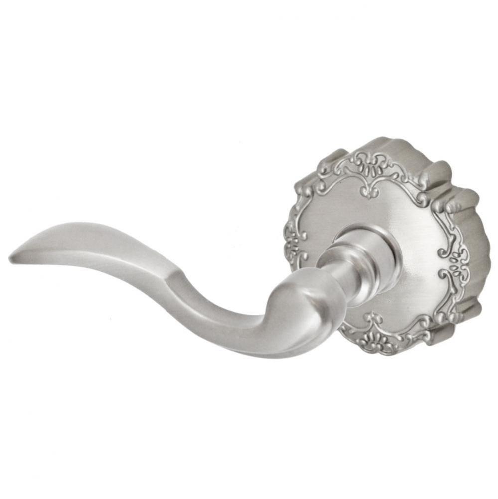 Paddle Lever with Round Victorian Rose Privacy Set in Brushed Nickel - Left