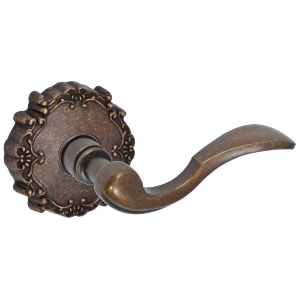 Paddle Lever with Round Victorian Rose Privacy Set in Medium Bronze - Right