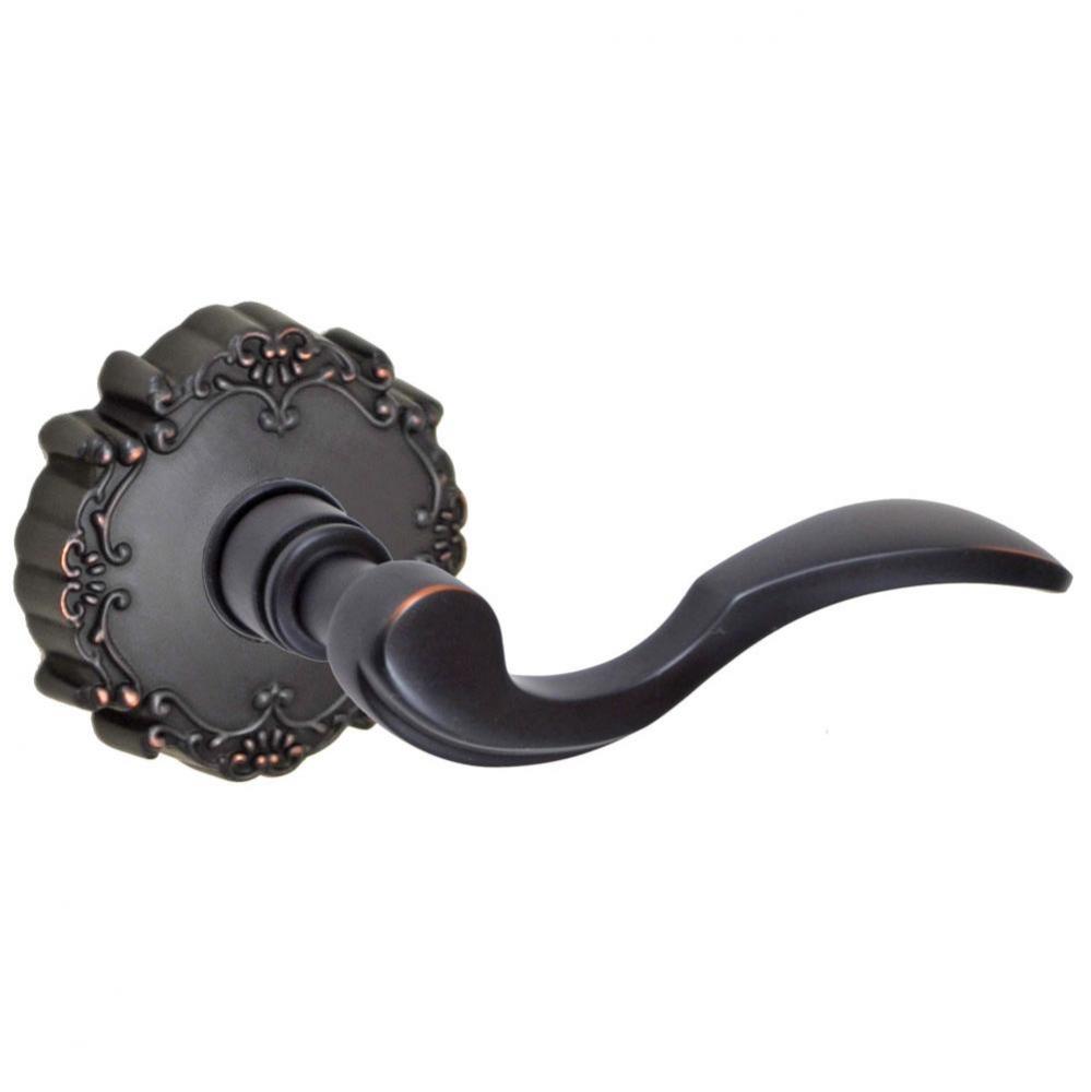 Paddle Lever with Round Victorian Rose Privacy Set in Oil Rubbed Bronze - Right