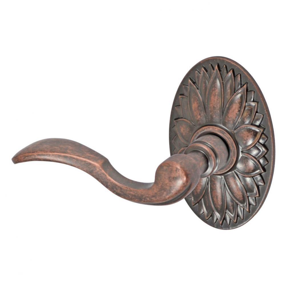 Paddle Lever with Oval Floral Rose Dummy Single in Antique Copper - Left