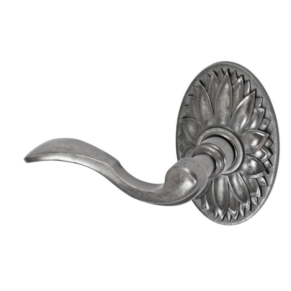 Paddle Lever with Oval Floral Rose Privacy Set in Antique Pewter - Left