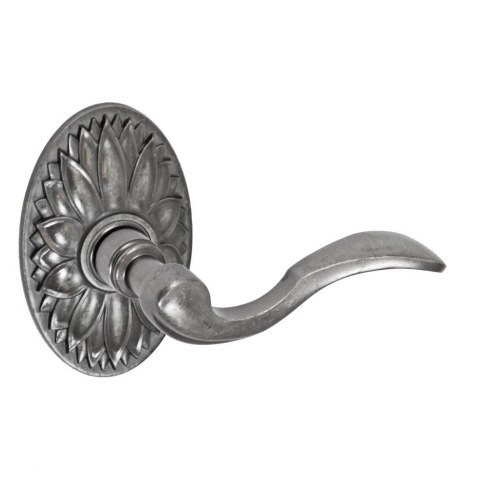 Paddle Lever with Oval Floral Rose Dummy Single in Antique Pewter - Right