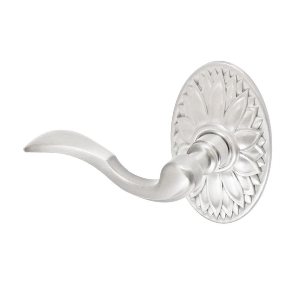 Paddle Lever with Oval Floral Rose Passage Set in Brushed Nickel - Left