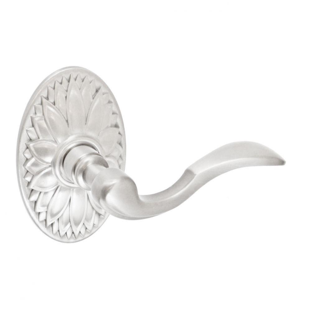 Paddle Lever with Oval Floral Rose Privacy Set in Brushed Nickel - Right