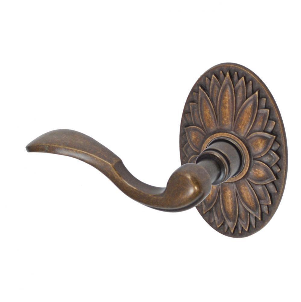 Paddle Lever with Oval Floral Rose Passage Set in Medium Bronze - Left