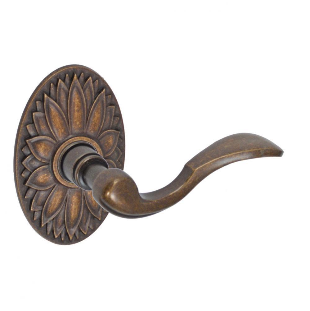 Paddle Lever with Oval Floral Rose Privacy Set in Medium Bronze - Right