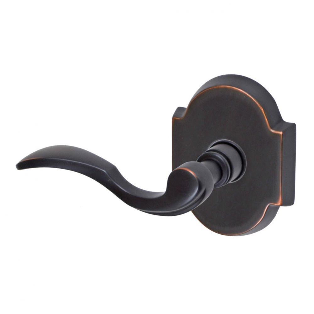 Paddle Lever with Beveled Scalloped Rose Privacy Set in Oil Rubbed Bronze - Left