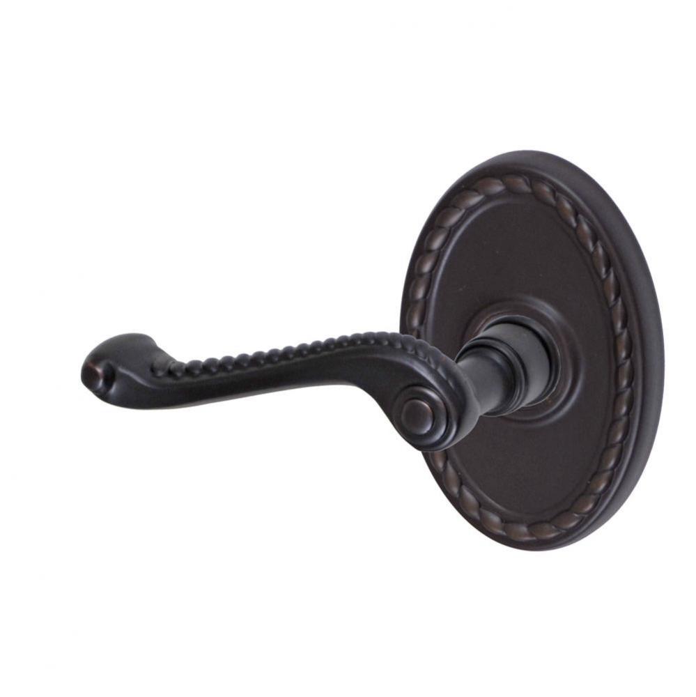 Rope Lever with Oval Rope Rose Privacy Set in Oil Rubbed Bronze - Left