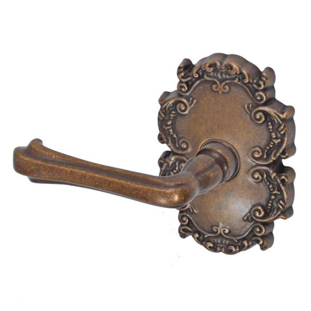Claw Foot Lever with Victorian Rose Passage Set in Medium Bronze - Left