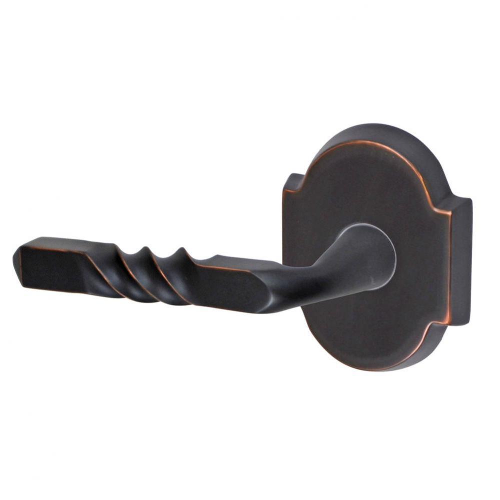 Square Twist Lever with Beveled Scalloped Rose Privacy Set in Oil Rubbed Bronze - Left