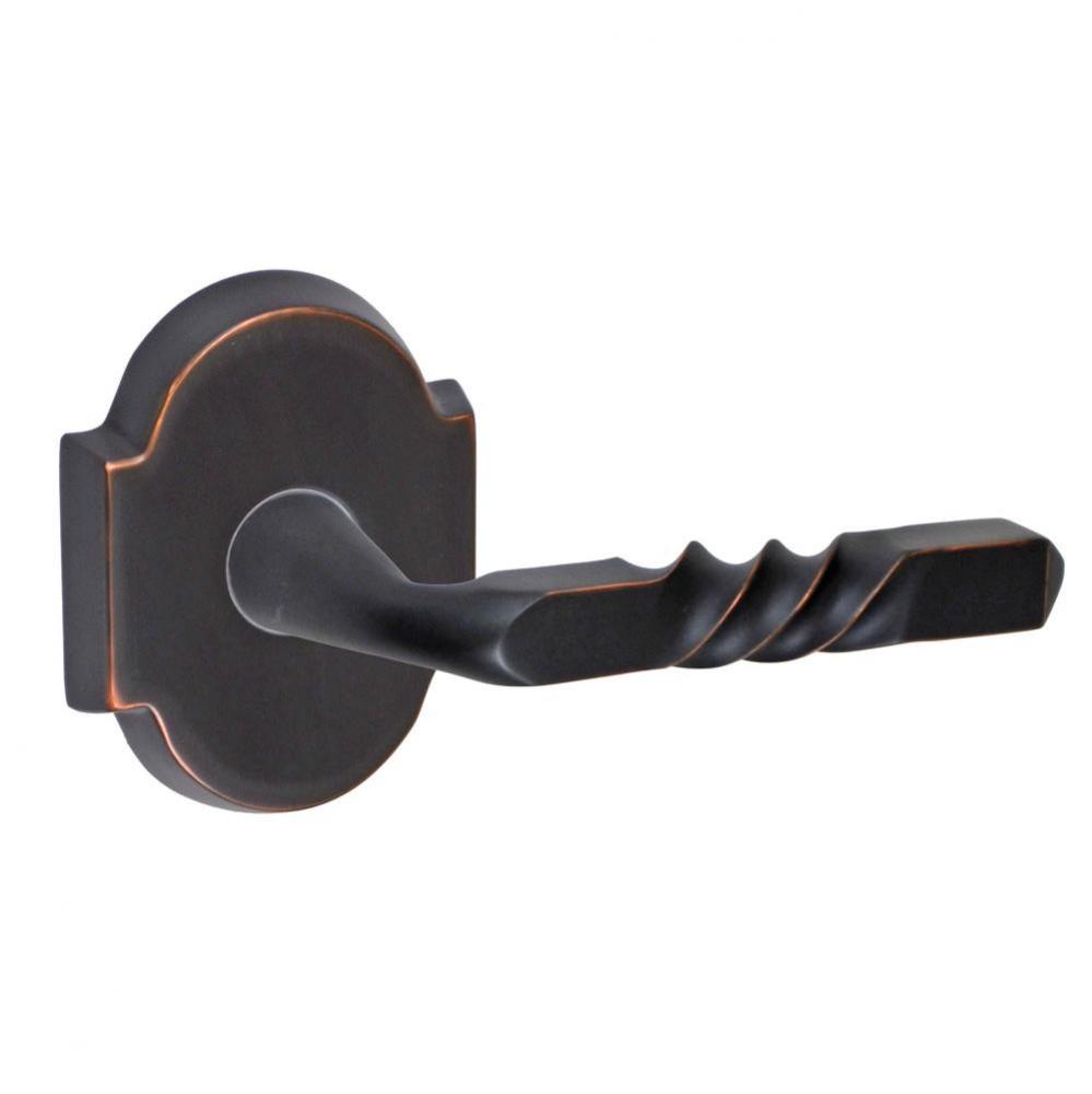 Square Twist Lever with Beveled Scalloped Rose Passage Set in Oil Rubbed Bronze - Right