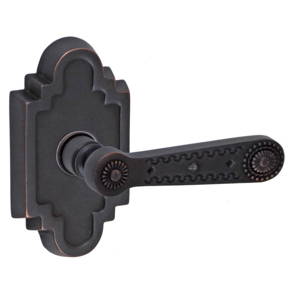 Concha Lever with Navajo Stepped Scalloped Rose Privacy Set in Oil Rubbed Bronze - Right