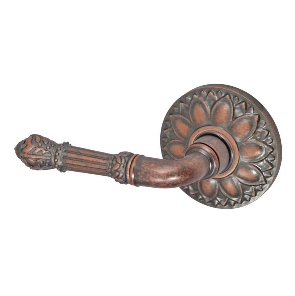 Venetian Lever with Floral Rose Passage Set in Antique Copper - Left