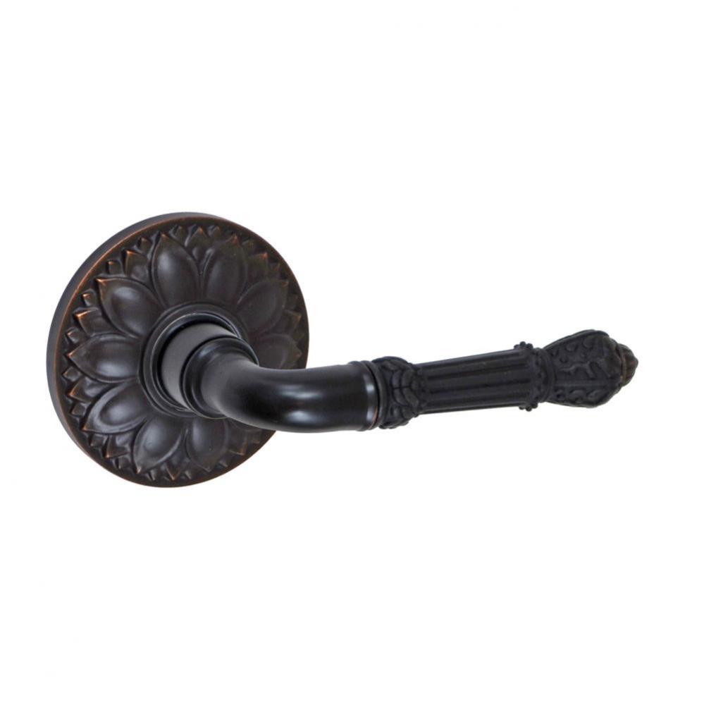 Venetian Lever with Floral Rose Privacy Set in Oil Rubbed Bronze - Right