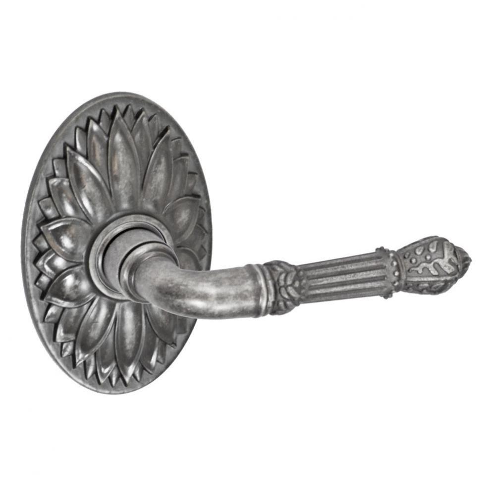 Venetian Lever with Oval Floral Rose Passage Set in Antique Pewter - Right