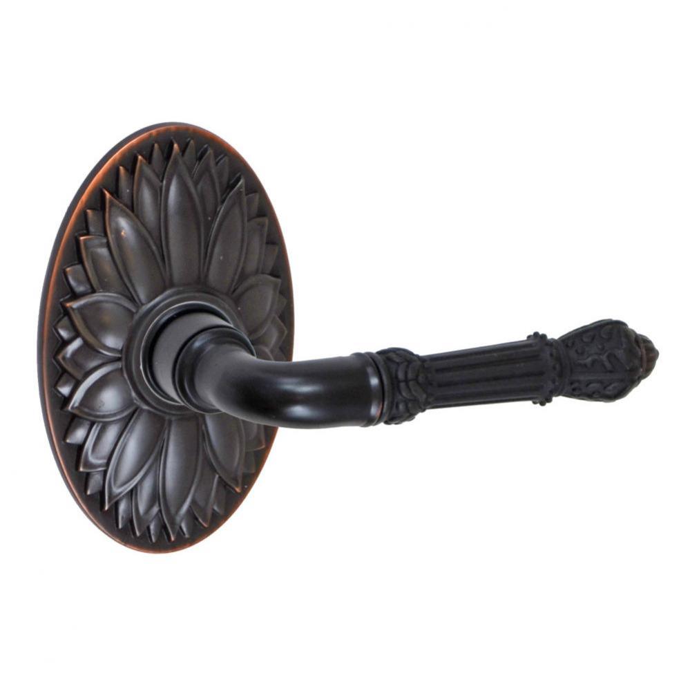Venetian Lever with Oval Floral Rose Privacy Set in Oil Rubbed Bronze - Right